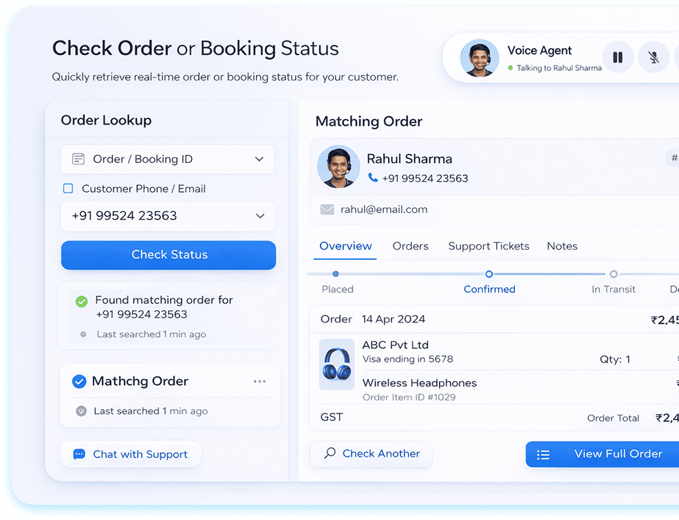 Check order or booking status